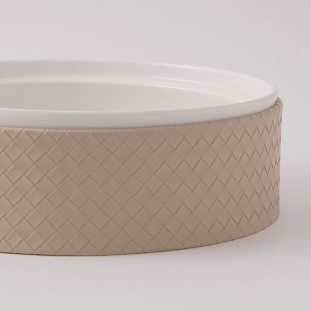 La Mesa Porcelain Tagine With Beige Leather Coat, White, 7" image number 3