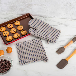 Alberto Gray with Dark Blue Stripes Pot Holder & Oven Mitt