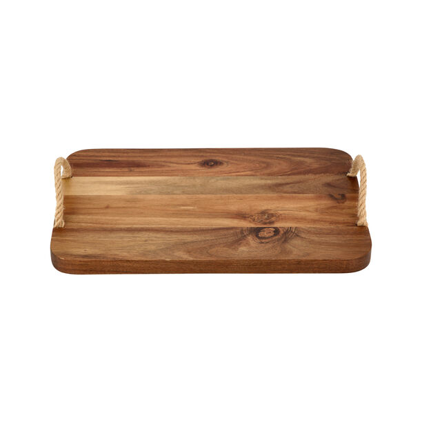 Alberto Acacia Wood Serving Tray With Rope Handles image number 1