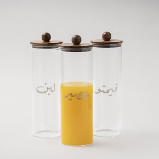 La Mesa Juice Jar Set With Wood Base, 4 Pieces