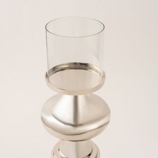 Homez aluminium & glass silver and white candle holder 16*58 cm