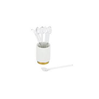 Dallaty white glass & porcelain stirring spoons with holder 7 pcs