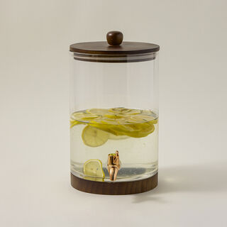 Clear Dispenser With Wooden Base & Lid & Tap