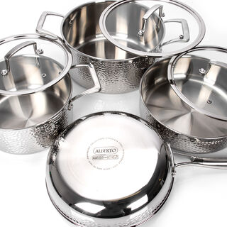 7 Pcs Tri Ply Stainless Steel Hammered Cookware Set