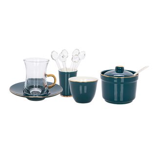 Zukhroof 28 Pieces Porcelain Tea And Coffee Set Solid Dark Green Serve 6