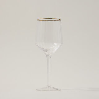 Set Of 4 Clear Ribbed Juice Glass With Gold Rim