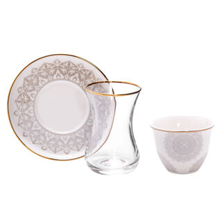 La Mesa 18 Piece Tea and Coffee Set Serve 6 Persons Biege Metalic Effect