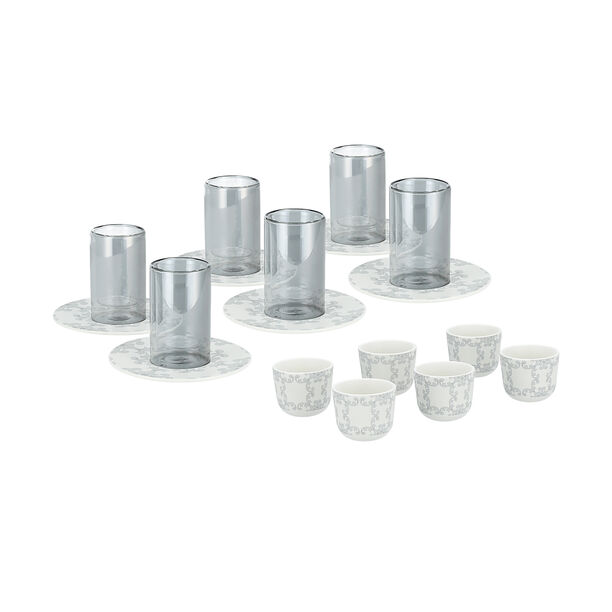 Dallaty white porcelain and glass Tea and coffee cups set 18 pcs image number 0