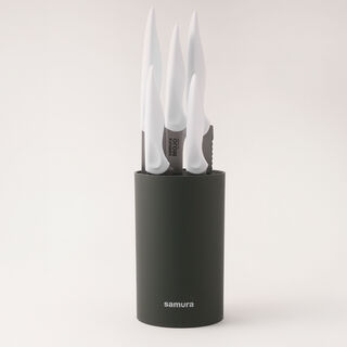 Samura 6pcs stainless steel mojo knife block set in white