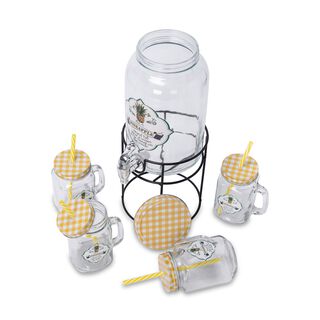 Alberto Glass Beverage Dispenser Set With 4 Pieces Mug V:3000+450Ml Pineapple Design