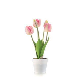 Homez indoor artificial tulip in pot, pink, 17cm