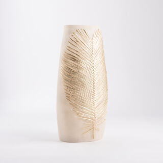 Off white flower vase with gold leaf 17 cm
