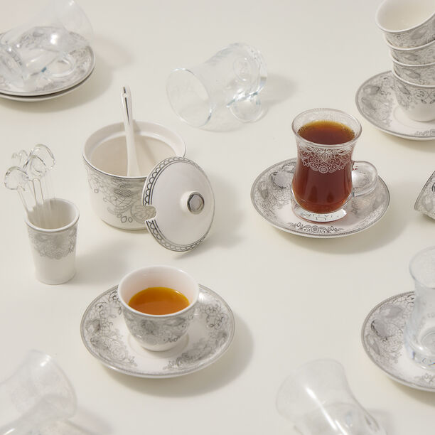 Zukhroof 28 Pieces Porcelain Tea And Coffee Set Danteel Silver Serve 6 image number 5