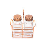 Alberto 2 Prieces Glass Salt And Pepper Set With Metal Stand image number 1