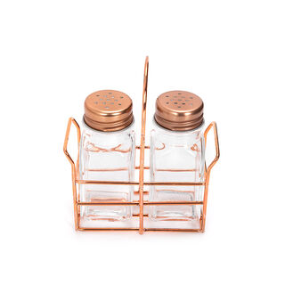 Alberto 2 Prieces Glass Salt And Pepper Set With Metal Stand