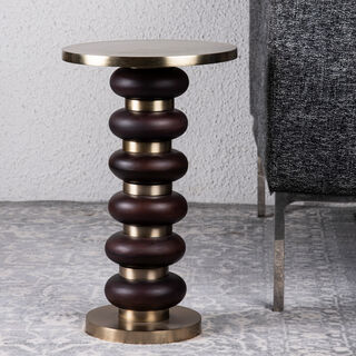 Drink Table Wood Base Brass Gold Top 30 *51 cm
