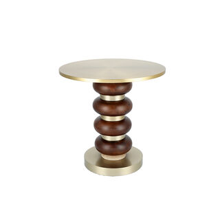 Side Table Wood Base Brass Gold Top 46 *41 cm