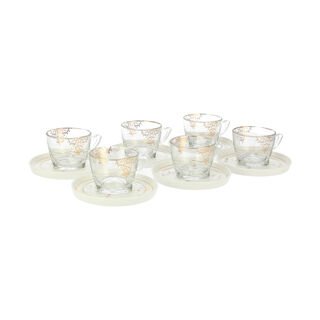 English Tea Set Glass 12Pc Zukruf Gold Serv 6Ppl
