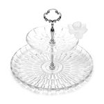 La Mesa 2 Tire Glass Flower Dessert Serving 1 Piece Crystal White image number 1