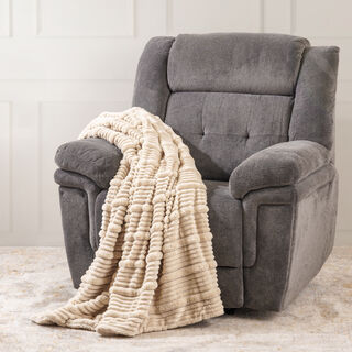 Contrast ribs jacquard flannel blanket 150*200cm beige