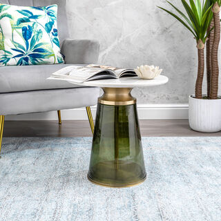Side Table Glass Base And Marble Top 45*46 cm