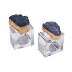 2 Pcs Glass Napkin Ring Colored Stone Finish Blue image number 0