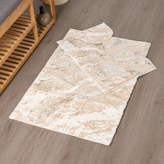 2 Pieces Super Soft Annabel Bathmat Set 60*90 cm +40*60 cm Ecru/Beige/Silver