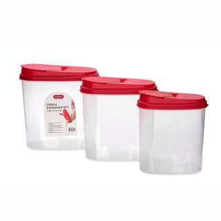 Alberto 3 Pieces Plastic Cereal Dispenser Set With Red Lids 