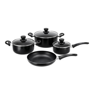 Cookware Non Stick Set 7 Pieces With Glass Lid Black
