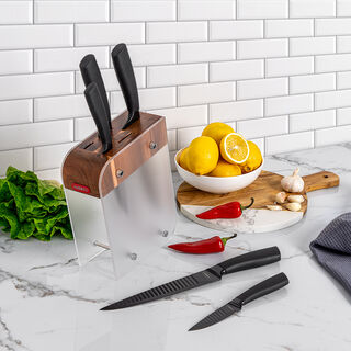 Alberto 5 Piece Knives Acacia Wood Knife Block With 5 Acrylic Knives Set