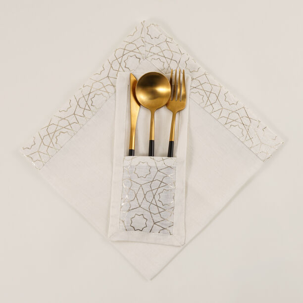 La Mesa Napkin Linen Gold Print 50*50 Cm Set Of 4 image number 0
