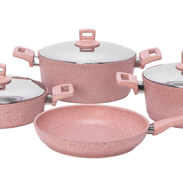 7Pcs Granite Cookware With Stainless Steel Lid And Soft Handles Pinkstone image number 0