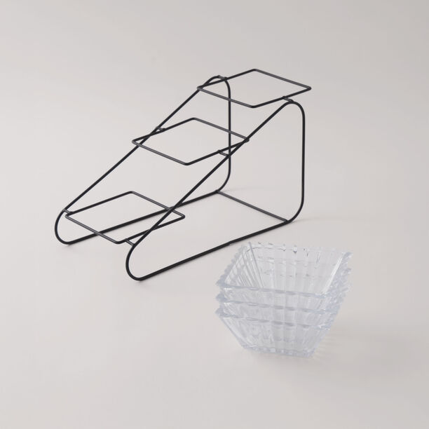 La Mesa 3pcs glass snack bowl set with black iron stand 12*12*4.5 image number 2