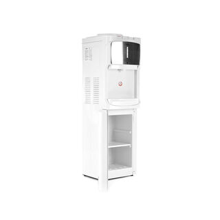 Classpro Water Dispenser, Hot, Normal & Cold Water, Standing Model, White With Stainless Steel Decoration, With Cabinet, With Refrigrator
