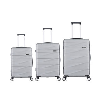 3 Piece Abs Trolley Case Set Horizontal Stripes Silver 20/24/28"