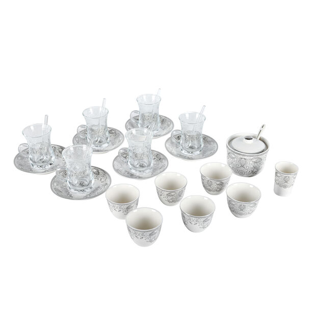 Zukhroof 28 Pieces Porcelain Tea And Coffee Set Danteel Silver Serve 6 image number 0