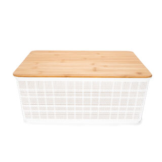 Plastic Storage Basket With Bamboo Lid 12L