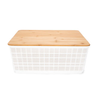 Plastic Storage Basket With Bamboo Lid 12L