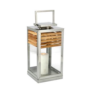 Wood And Glass Lantern Polished Steel