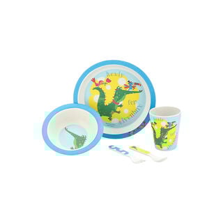 Alberto 5 pieces fiber bamboo kids dinner set dinosaur design