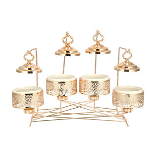 4 pieces Round Food Warmer Set With Candle Stand Gold 5"