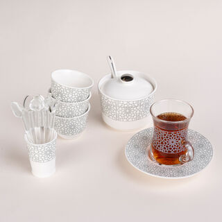 Zukhroof 28 Pieces Porcelain Tea And Coffee Set Othmani Gray Serve 6