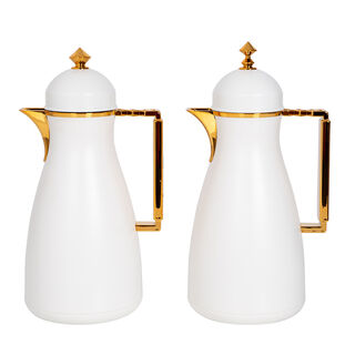 Dallaty 2 Pieces Plastic Vacuum Flask Koufa White & Gold 1L