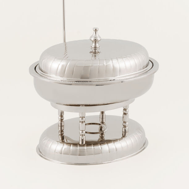 "لا ميسا طبق تقديم وتسخين ستانلس ستيل بيضاوي مع حامل 6 لتر، فضي image number 2