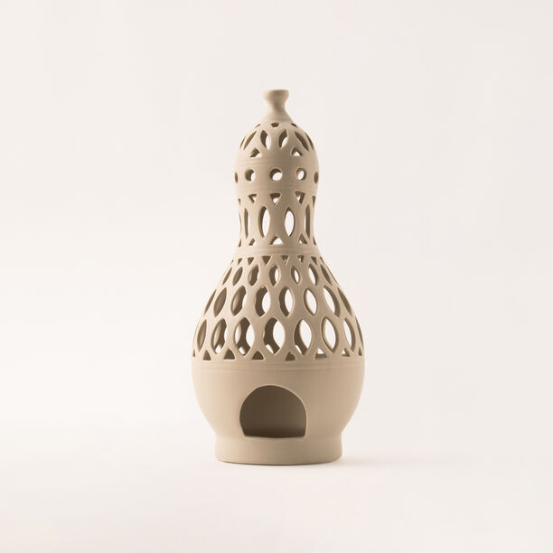 Homez beige ceramic candle holder 15.4*15.4*33 cm image number 4