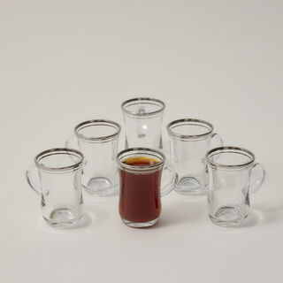 Tea Glass Set 6 Pieces Double Line Silver