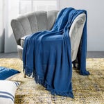 00% Cotton Knitted Throw Navy image number 0