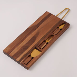 Alberto acacia wood cheese board set with metal handle 58.6*20.3*2.5 cm