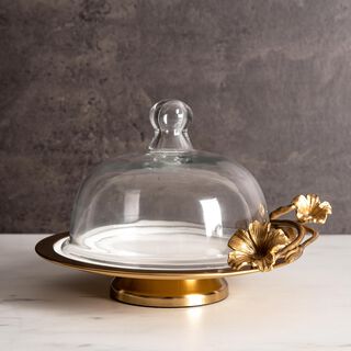 Cake Dome Sml White&Satin Gold