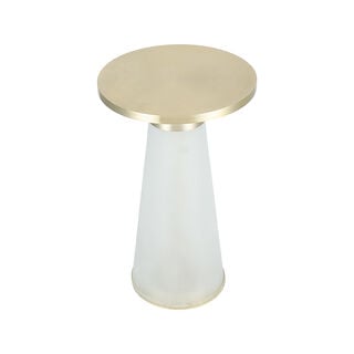 Drink Table Frosted White Glass Base Gold Brass Top 30 *51 cm